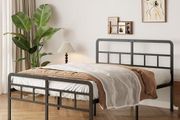 4ft6 Double Bed Frame with Curved Headboard and Footboard, 46cm Height Metal Bed Frame Double with Heavy Duty Slat Support, Underbed Storage Space, Noise Free, Easy Assembly, Black