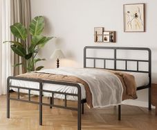 4ft6 Double Bed Frame with Curved Headboard and Footboard, 46cm Height Metal Bed Frame Double with Heavy Duty Slat Support, Underbed Storage Space, Noise Free, Easy Assembly, Black