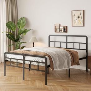4ft6 Double Bed Frame with Curved Headboard and Footboard, 46cm Height Metal Bed Frame Double with Heavy Duty Slat Support, Underbed Storage Space, Noise Free, Easy Assembly, Black