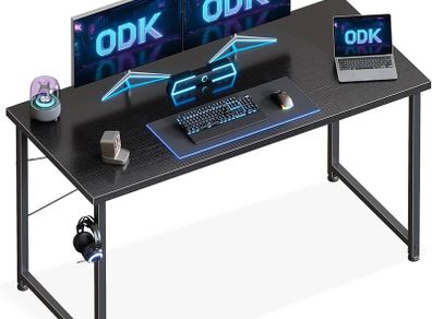 120x48 cm Desk, Small Computer Desk for Home Office, Study Office Table with Headphone Hooks for Small Space, Easy Assembly, Black
