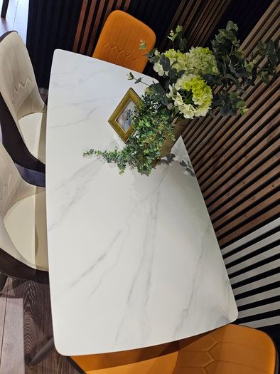 Stone/Ceramics Dining Table with Gold Ends