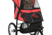 Foldable Pet Stroller with Three Wheels, for Small, Medium Dogs, Red