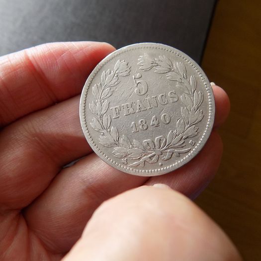France 1840 B,5 francs.King Louis Philippe.90% silver.