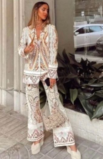 Gorgeous Zara Bloggers Viral Insta Famous Boho Ethnic Print Linen Blend Suit, Blazer and Trousers