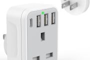 UK to US Plug Travel Adapter, USA Travel Adapter with 4 USB Ports (1 USB C Fast Charger) American to UK Plug Adapter for US Canada Mexico Thailand and More(Type B)