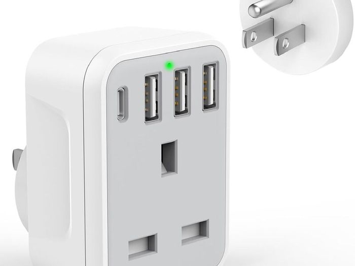 UK to US Plug Travel Adapter, USA Travel Adapter with 4 USB Ports (1 USB C Fast Charger) American to UK Plug Adapter for US Canada Mexico Thailand and More(Type B)
