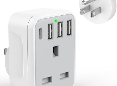 UK to US Plug Travel Adapter, USA Travel Adapter with 4 USB Ports (1 USB C Fast Charger) American to UK Plug Adapter for US Canada Mexico Thailand and More(Type B)