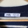 ZARA 100% Wool Cropped Striped Knit Cardigan Gold Buttons Cream Navy Image 3