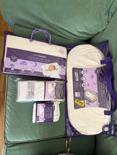 clevamama baby mattress, pillow & sheets