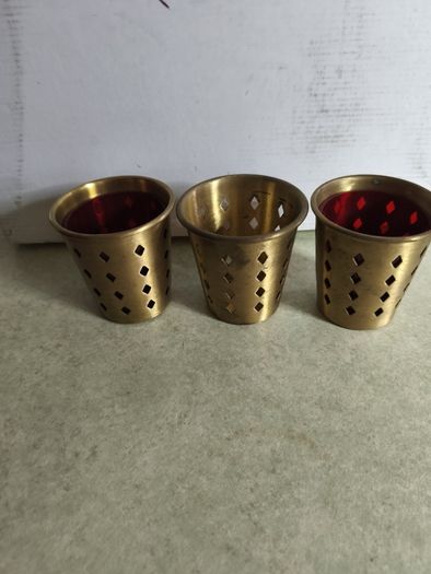 Set of 3 Small Brass Chamberstick | Brass Candle Holder