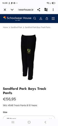 Sandford park school boys track pants
