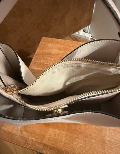 Cream Faux Leather Handbag | Gold Hardware | Work & Everyday Bag