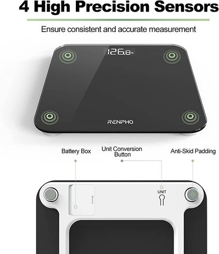 Digital Bathroom Scales for Body Weight, Weighing Scale Electronic Bath Scales with High Precision Sensors Accurate Weight Machine for People, LED Display, Step-On, Black (FREE POSTAGE)