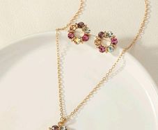 Rhinestone Flower Decor Jewellery Set