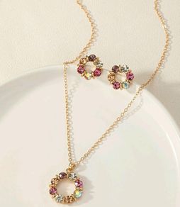 Rhinestone Flower Decor Jewellery Set