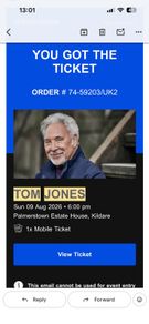 Tom Jones Ticket for Sunday - Palmerstown House