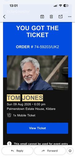 Tom Jones Ticket for Sunday - Palmerstown House