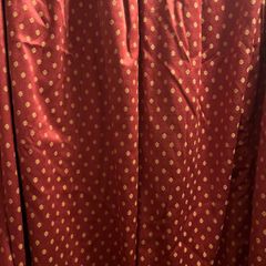 Stunning set of bespoke floor length maroon brocade curtains with gold "butti" motif