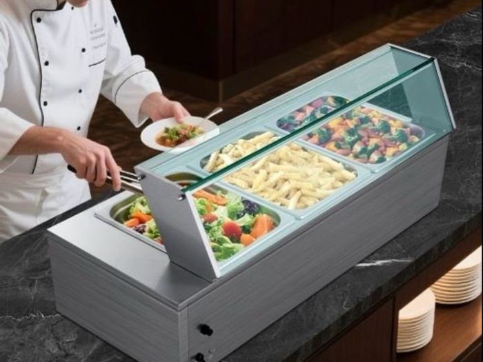 Buffet Food Warmer Stainless Steel 3 Pans with Glass Shield Commercial Countertop Bain Marie 220v