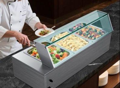 220v Commercial Electric Food Warmer Countertop Buffet  with Glass Shield 1500w