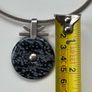 Vintage Modernist Sterling Silver Snowflake Obsidian Disk Pendant Necklace 925 Image 5