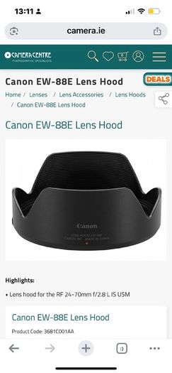Canon EW-88E lens hood for 24-70mm f2.8 L lens