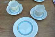Blue handpainted cups, saucers and plates ( 4 each)