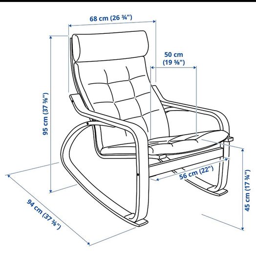 IKEA POANG Rocking Chair Birch Wood, Custom Green Upholstery