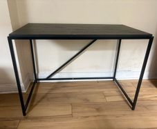 Dark Wood-Effect Big Desk Table Black Metal Frame