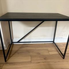 Dark Wood-Effect Big Desk Table Black Metal Frame