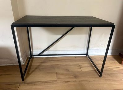 Dark Wood-Effect Big Desk Table Black Metal Frame