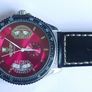 Winner Automatic Watch Skeleton Back Silvertone Red Dial Date Black Band Works Image 4