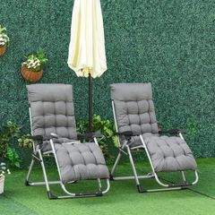 Reclining 2 PCS Zero Gravity Chair Folding Garden Sun Lounger Cushion Headrest