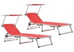 Folding Sun Loungers with Roof 2 pcs Aluminium&Textilene Red