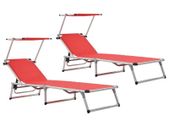 Folding Sun Loungers with Roof 2 pcs Aluminium&Textilene Red