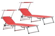 Folding Sun Loungers with Roof 2 pcs Aluminium&amp;Textilene Red