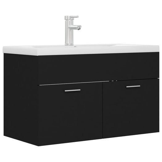 Sink Cabinet with Built-in Basin Black Chipboard