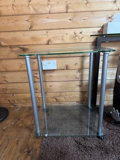 Clear Glass 2 shelf table/stand with wheels