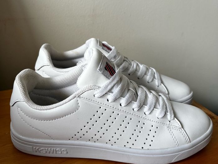 K-Swiss White Leather Court Shoes