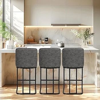 Bar Stools Set of 2, Kitchen Breakfast Bar Chairs, with Backrest, Steel Frame, Modern Barstool Set, Pub Stools, Sturdy Metal Frame, for Dining Room, Kitchen, Party (Grey)