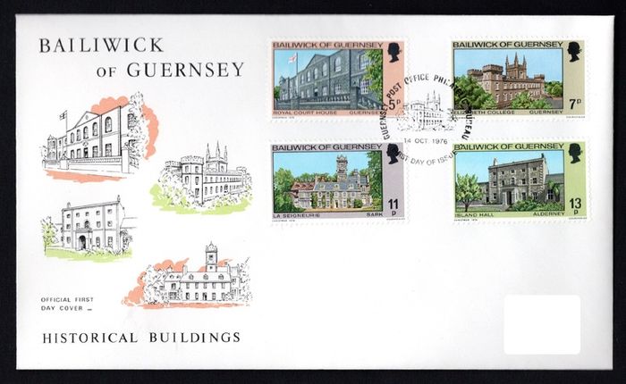 1976 Guernsey Christmas/ Buildings Commemorative Stamps Addressed First Day Cover (FDC)