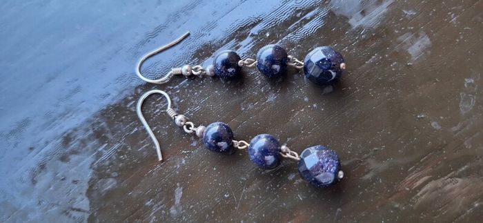 Silver earrings blue sun stone Handmade