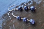Silver earrings blue sun stone Handmade