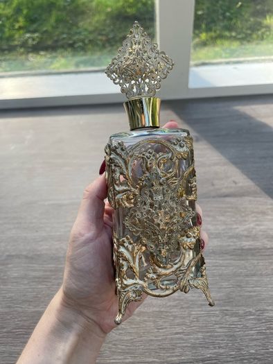 Vintage Ornate Glass and Filigree Metal Dressing Table Vanity Set, 3Piece