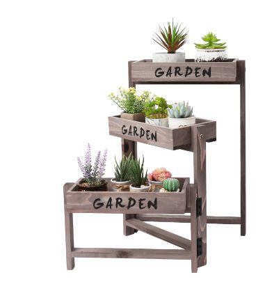 BRAND NEW 3 Tier Wooden Garden Plant Stand Vintage Folding Display Shelf for Indoor Outdoor Yard