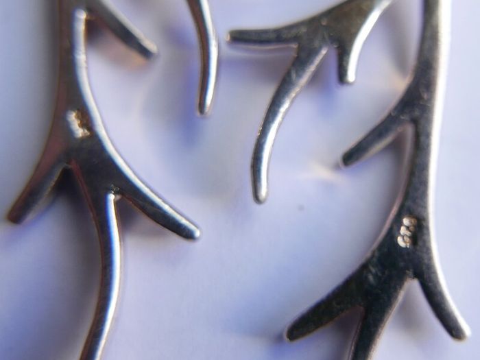 Vintage Sterling Silver 925 Antler Earrings Feature a Unique Branch-like Design Accented with Dangling White Pearls