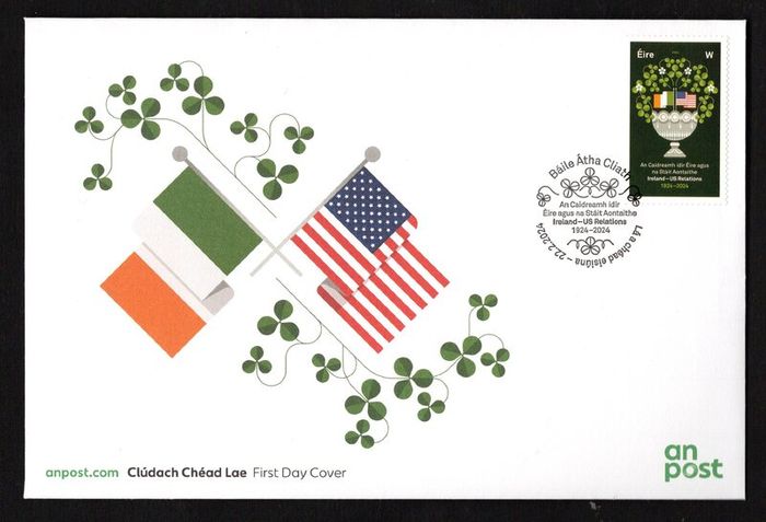 2024 Ireland Diplomatic Relations with USA, Centenary Commemorative Stamp An Post First Day Cover (FDC)