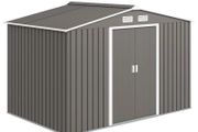 9 x 6FT Outdoor Garden Roofed Metal Storage Shed Tool Box with Foundation Ventilation &amp; Doors Light, Grey