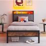 single LED Lights,Metal Upholstered Platform Bed Frame with Charging Image 10