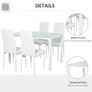 5-Piece Kitchen Dining Table Set with 4 Faux Leather Metal Frame Chairs Glass Tabletop Desk for Dining Room, Kitchen, Dinette, White Image 2